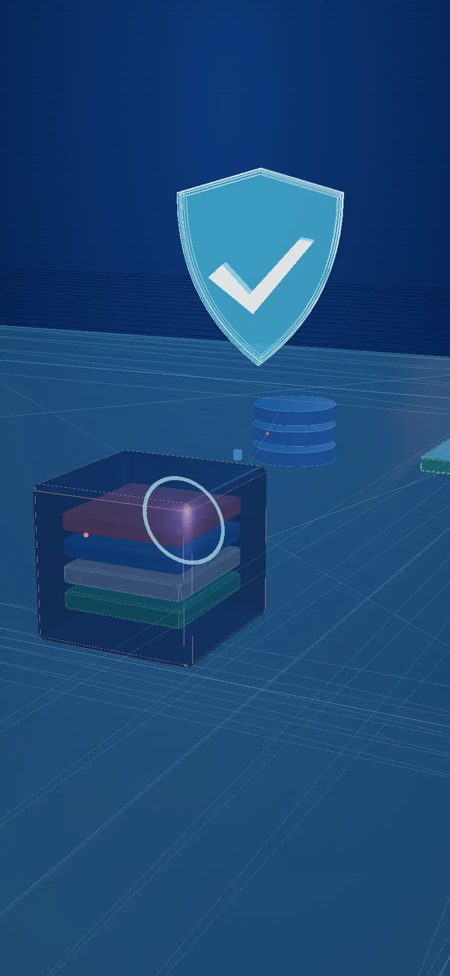 A translucent shield enclosing the FlexSite cluster and deflecting malicious requests